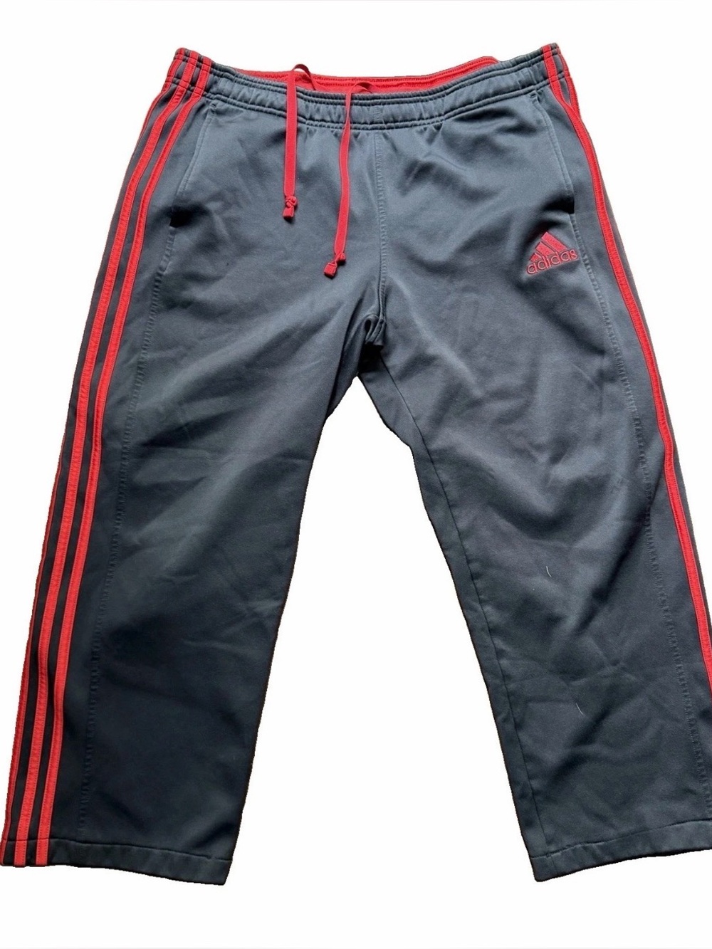 Adidas Track Pants Mens Large Black Red 3 Stripe Knit Athletic Casual Wear